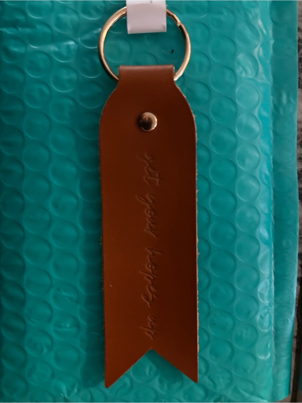 Leather Ribbon Keychain - Cognac Brown